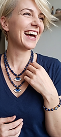 LAPİS LAZULİ VE SERAMİK GÖZ KOLYE+BİLEKLİK